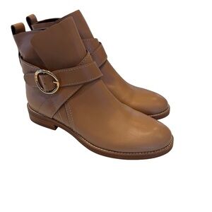 See By Chloe Lyna Women’s Camel Leather Ankle Boots Strap Accent Sz US 7.5 EU 38